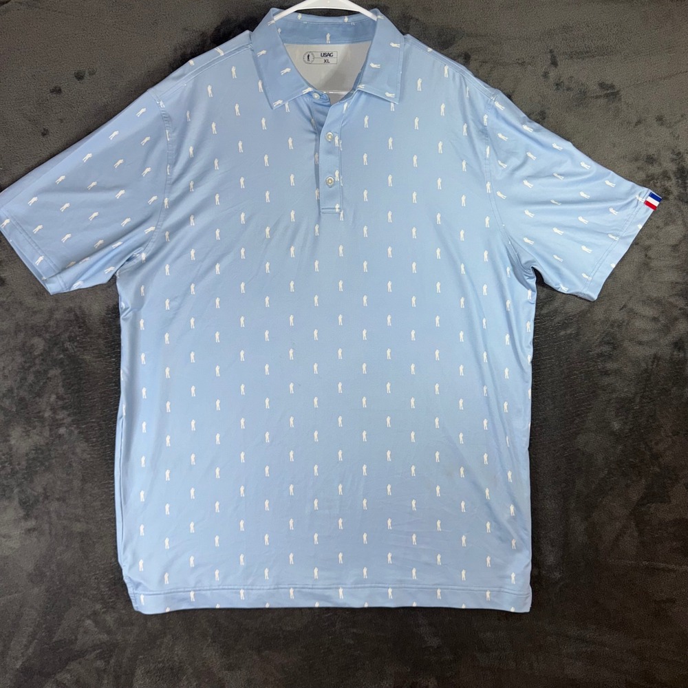 Mens XL USAG U Suck At Golf Polo Shirt Blue Excellent Drinking Golfer Print